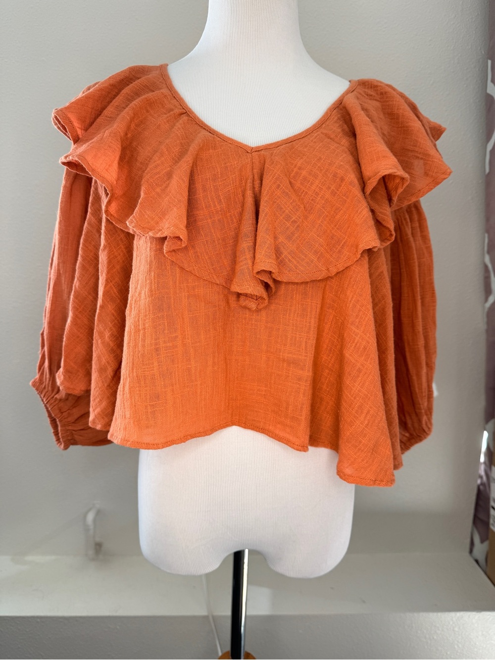 Free People Orange Ruffle Peasant Blouse